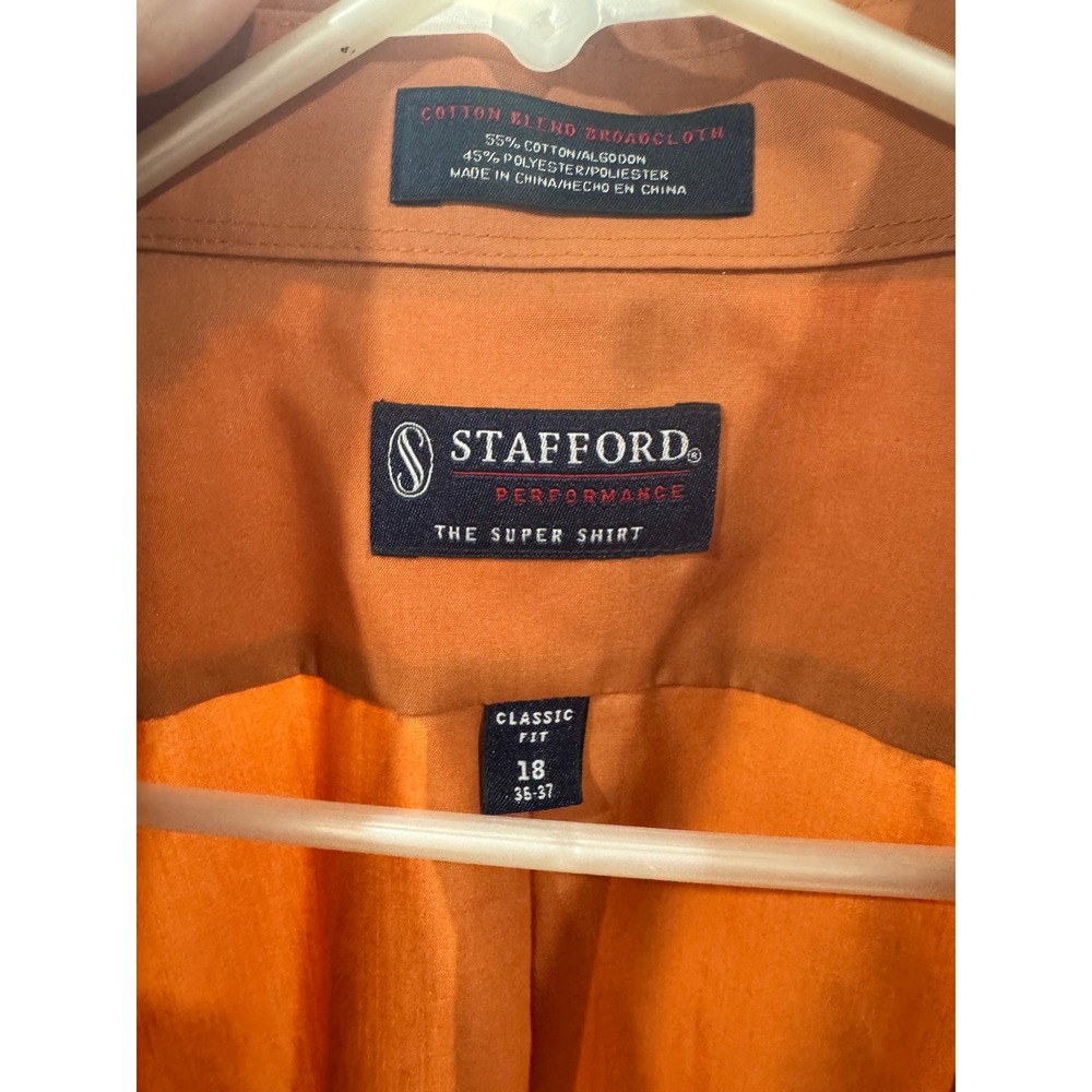 Stafford Performance The Super Shirt Mens 18 36-37 Classic Fit Orange Broadcloth - Picture 2 of 4